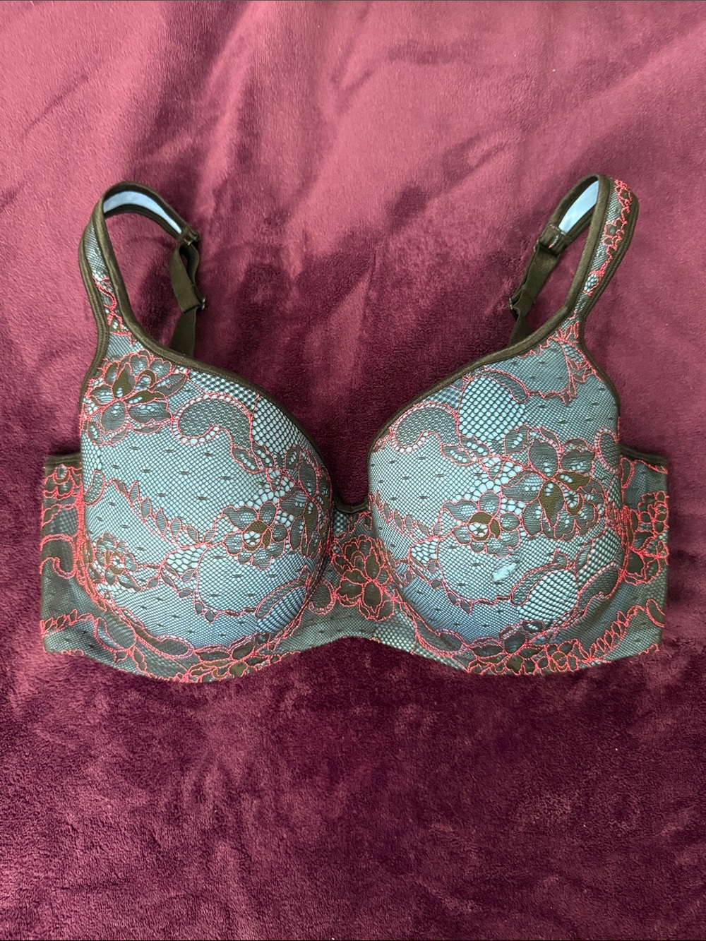 Cacique Turquoise and Red Overlay Push-Up Bra